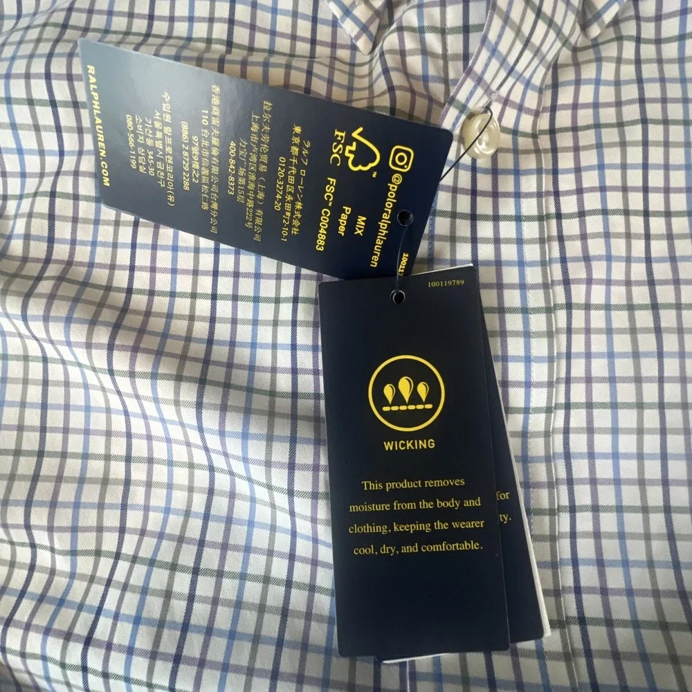 NWT Polo Ralph Lauren WHT/BLU/PURP CHK PERFORMANCE OXFORD Stretch Shirt 4XB Pony